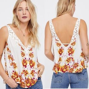 FREE PEOPLE ORANGE FLORAL TANK